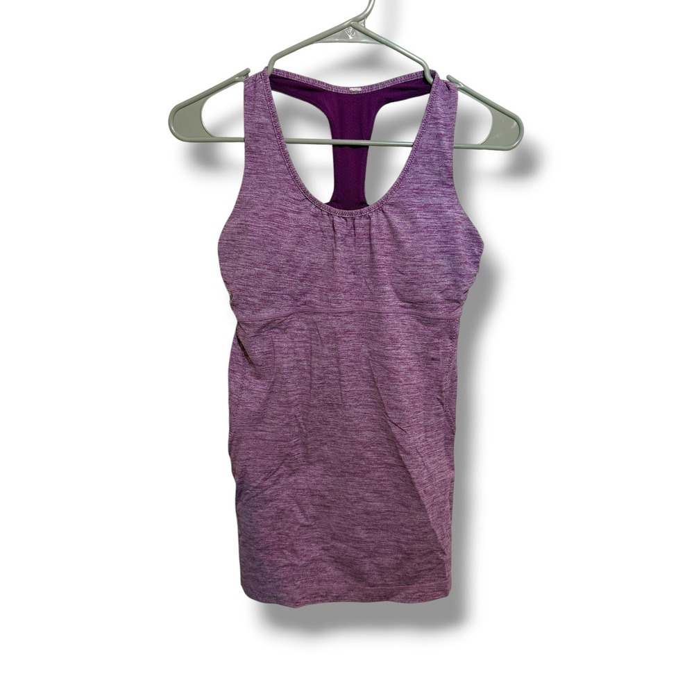 Lululemon No Limits Tank Women 8 Purple Heathered Built In Bra Racerback Yoga